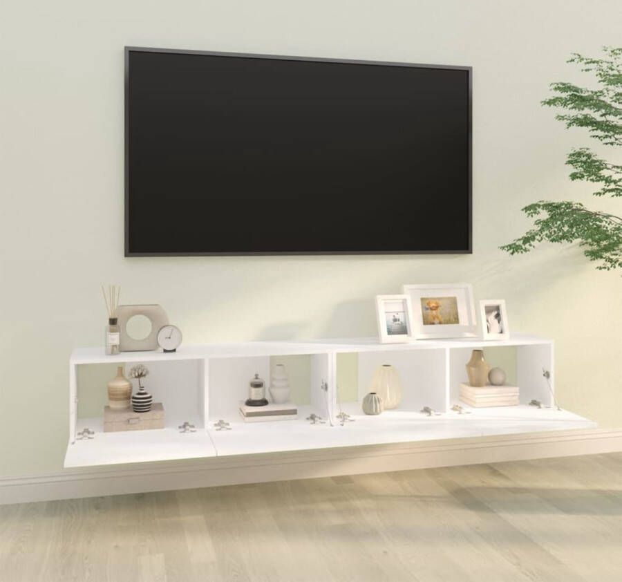 VidaXL Tv-kast Tv-kasten Tv-meubel Met LED-verlichting Tv-meubelen 2 st wandgemonteerd 100x30x30 cm bewerkt hout wit - Foto 2