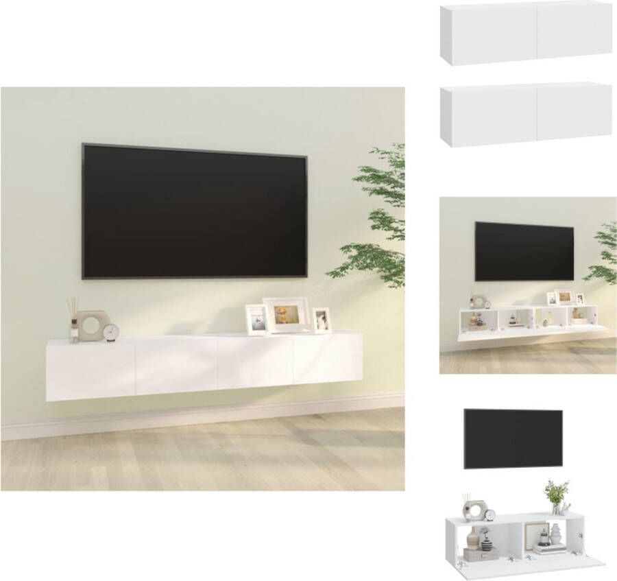 VidaXL Tv-kast Tv-kasten Tv-meubel Met LED-verlichting Tv-meubelen 2 st wandgemonteerd 100x30x30 cm bewerkt hout wit