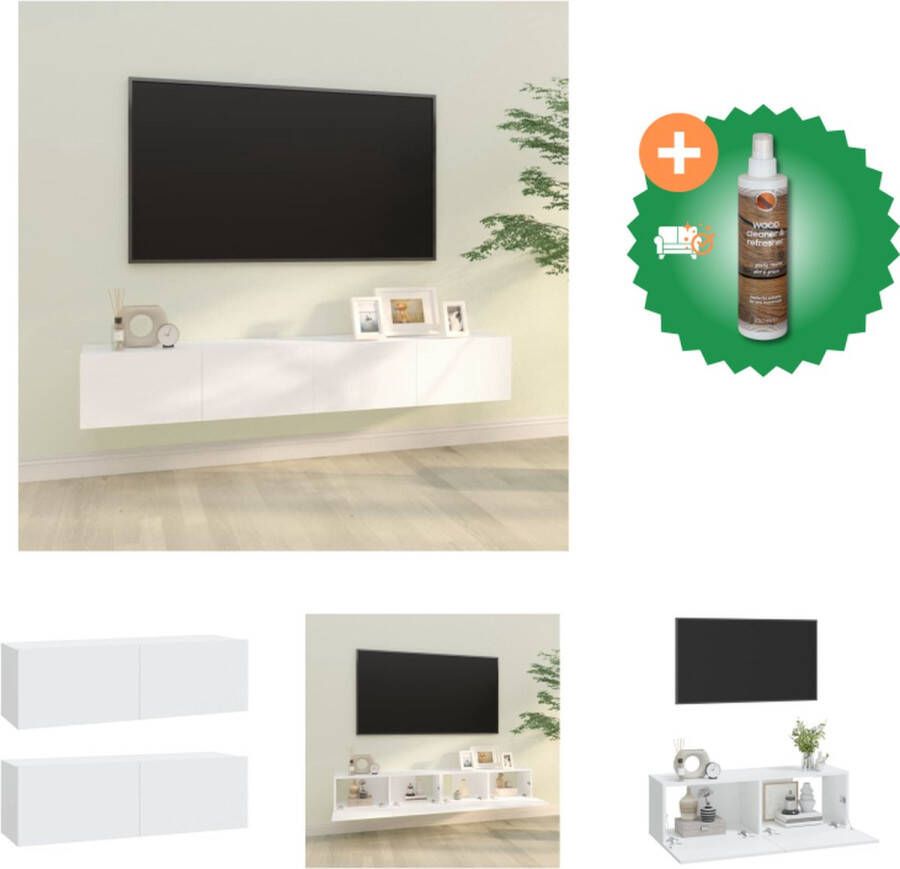 VidaXL Tv-meubelen 2 st wandgemonteerd 100x30x30 cm bewerkt hout wit Kast Inclusief Houtreiniger en verfrisser