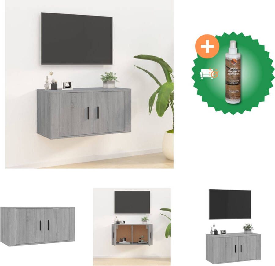 VidaXL TV-meubel Wandgemonteerd Grijs Sonoma Eiken 80x34.5x40cm Kast Inclusief Houtreiniger en verfrisser