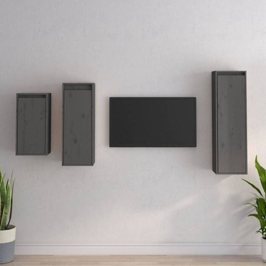 VidaXL TV-meubel wandmeubel massief grenenhout grijs montage vereist 3 matenHet transformeert een lege muur in een designelement Incl 30x30x60 cm 30x30x80 cm en 30x30x100 cm tv-meubels Kast