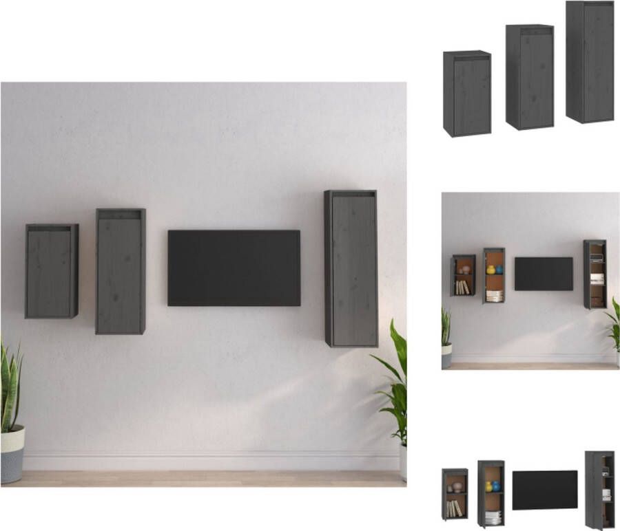 vidaXL TV-meubel wandmeubel massief grenenhout grijs montage vereist 3 matenHet transformeert een lege muur in een designelement Incl 30x30x60 cm 30x30x80 cm en 30x30x100 cm tv-meubels Kast
