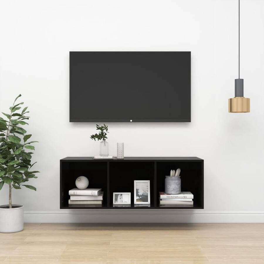 VidaXL TV-meubel Wandmontage Hoogglans zwart 37 x 37 x 107 cm 3 vakken Kast