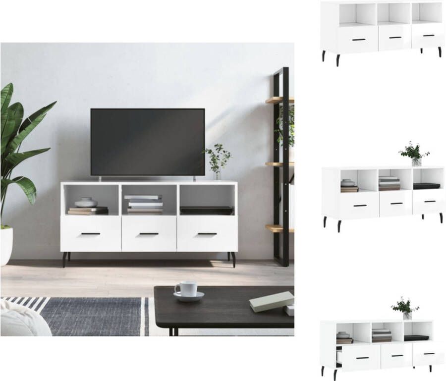 VidaXL Tv-meubel Wit 102 x 36 x 50 cm Bewerkt hout en ijzer Kast
