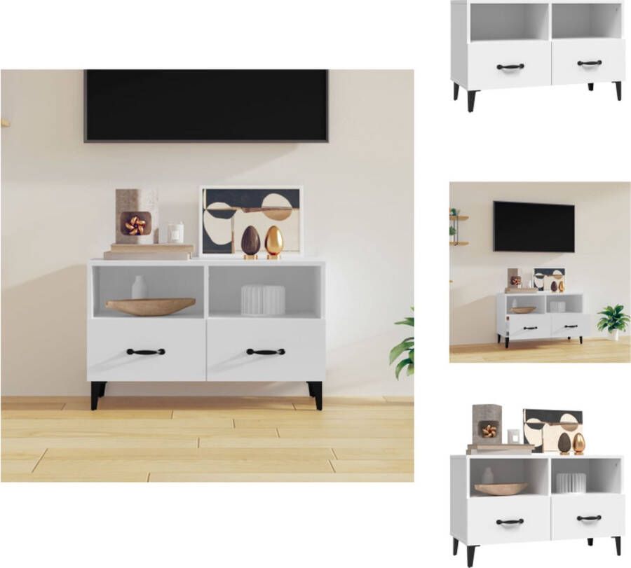 VidaXL TV-meubel wit 80 x 36 x 50 cm bewerkt hout en ijzer Kast