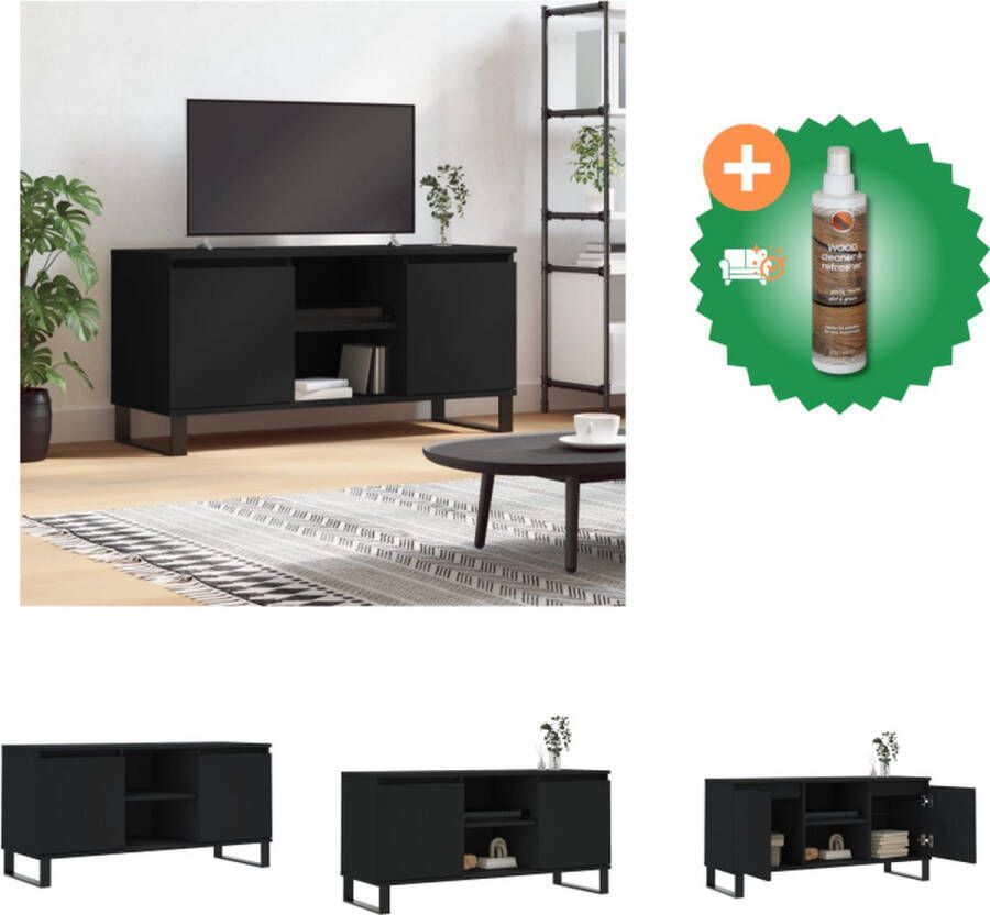 VidaXL TV-meubel zwart 104 x 35 x 50 cm opbergruimte bewerkt hout en ijzer Kast Inclusief Houtreiniger en verfrisser