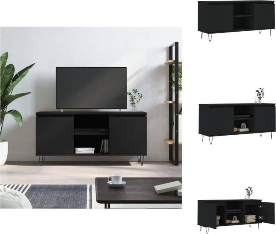 VidaXL TV-meubel Zwart 104x35x50 cm Veel opbergruimte Stevig materiaal Eenvoudig schoon te maken Stabiel tafelblad IJzeren poten Kast