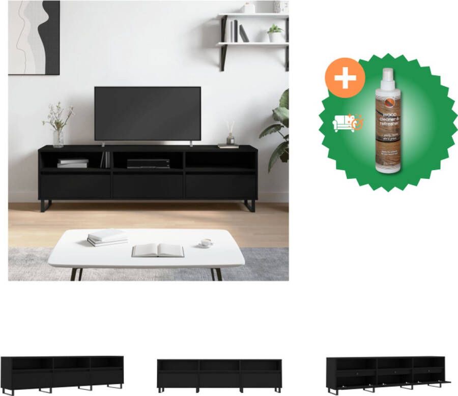 VidaXL TV-kast Classic 150x30x44.5 cm zwart hout Veel opbergruimte duurzaam materiaal Weergavefunctie Montage vereist Kast Inclusief Houtreiniger en verfrisser - Foto 2