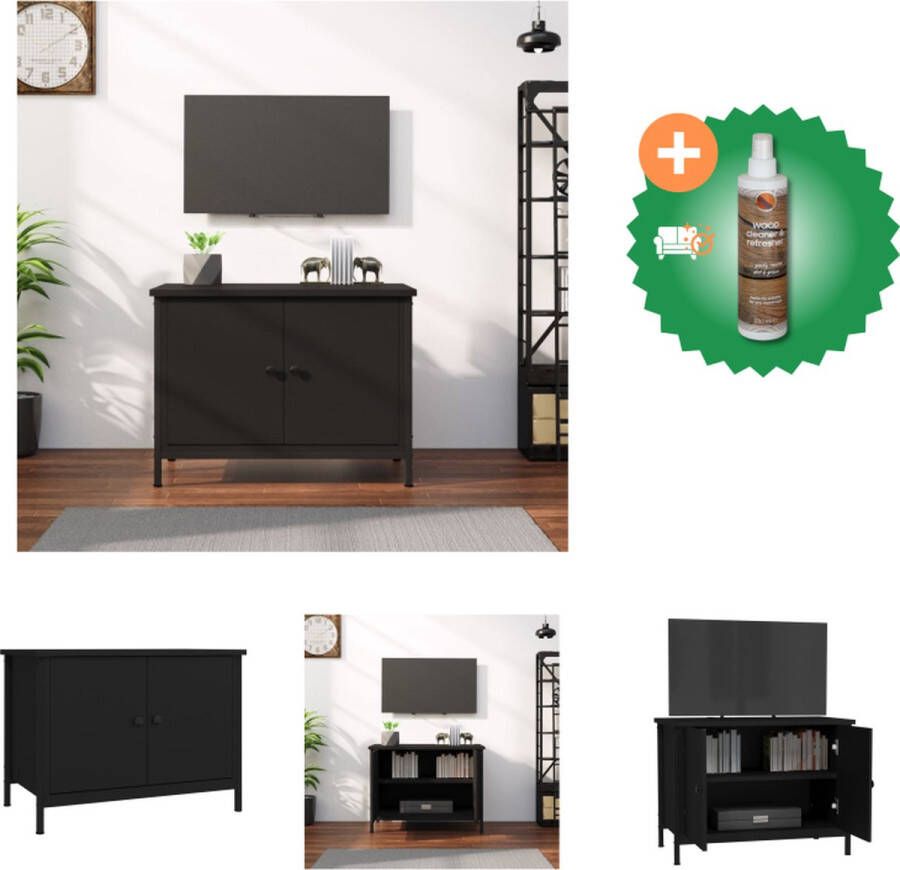 VidaXL TV-meubel zwart 60 x 35 x 45 cm trendy ontwerp duurzaam hout voldoende opbergruimte stevig blad praktische deuren metalen voeten Kast Inclusief Houtreiniger en verfrisser