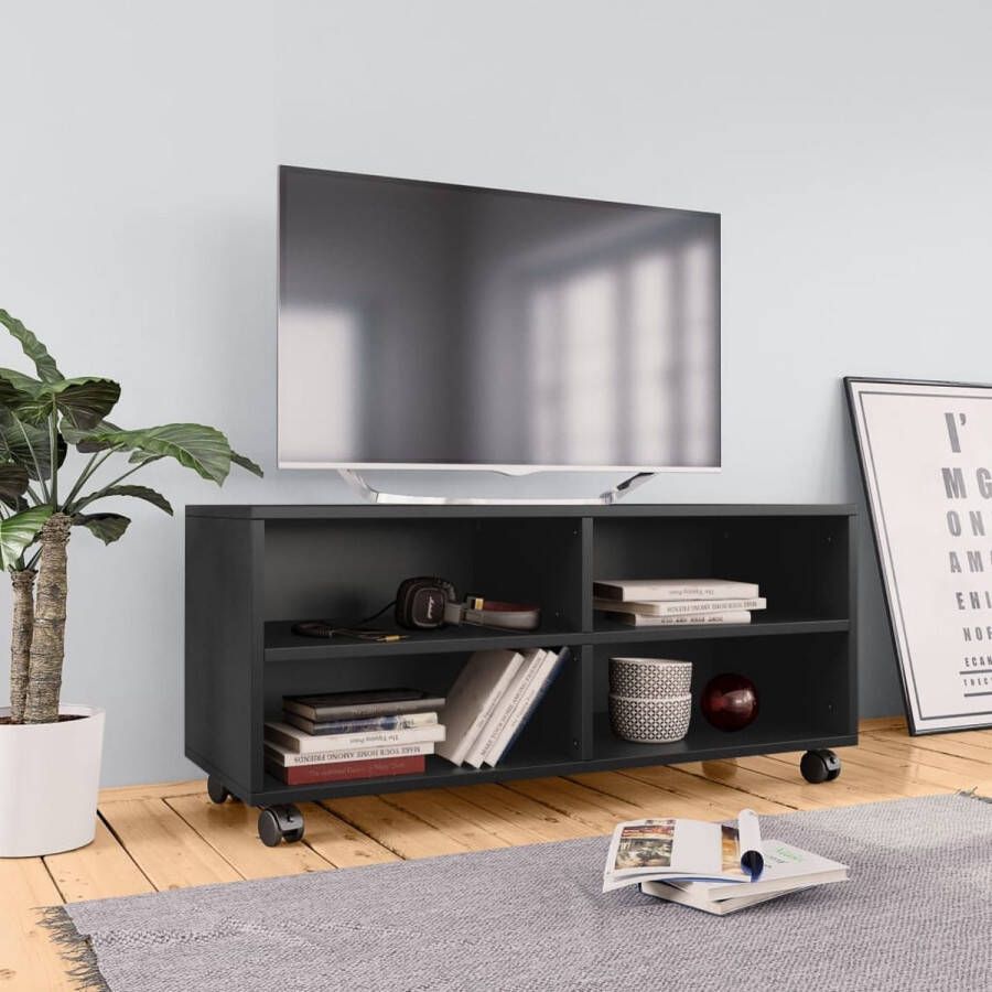 VidaXL Tv-meubel Tv-meubels Tv-meubelen Tv-meubilair Tv-meubel met wieltjes 90x35x35 cm bewerkt hout zwart - Foto 3