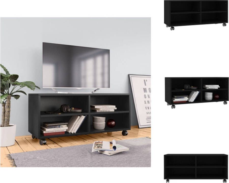 VidaXL Tv-meubel Tv-meubels Tv-meubelen Tv-meubilair Tv-meubel met wieltjes 90x35x35 cm bewerkt hout zwart - Foto 2