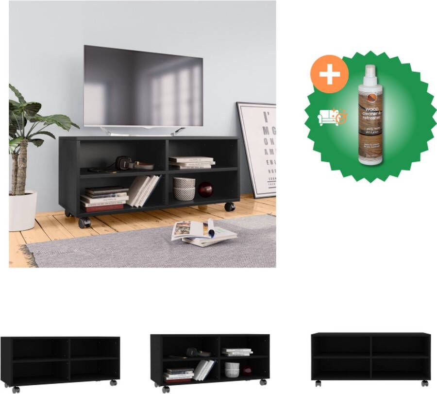 VidaXL TV-meubel Zwart 90 x 35 x 35 cm Bewerkt hout Met 4 open vakken Gemakkelijk te verplaatsen Kast Inclusief Houtreiniger en verfrisser