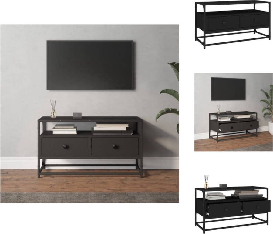 VidaXL TV-meubel Zwart Hout en staal 80 x 35 x 45 cm 2 lades Kast