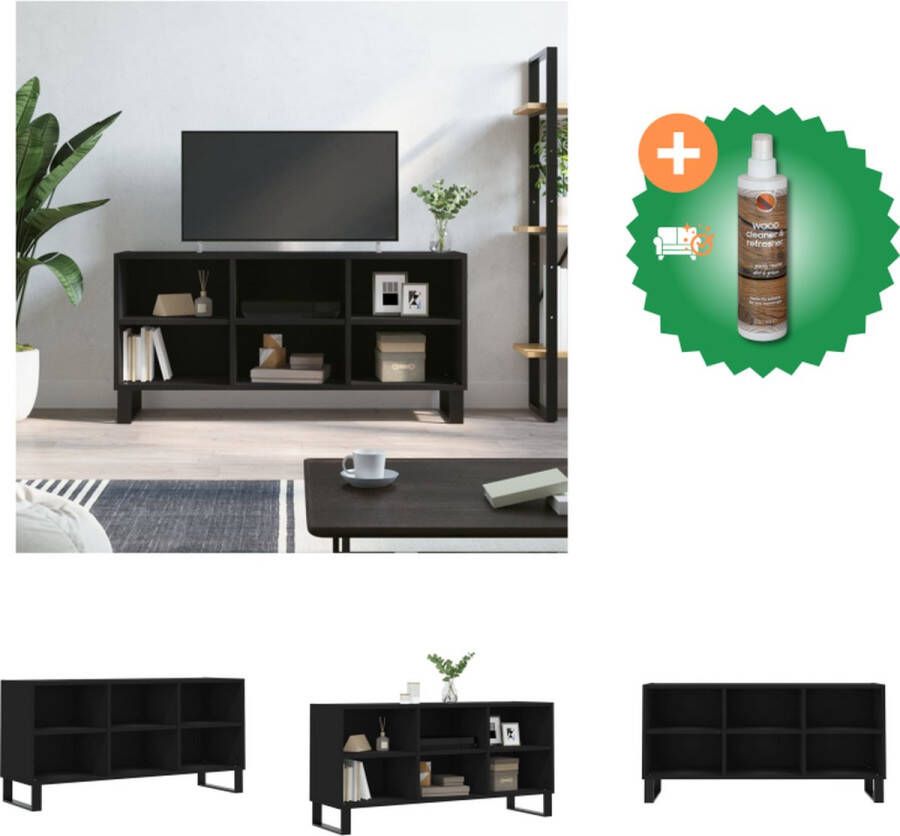 VidaXL TV-meubel Zwarte bewerkt houten tv-kast 103.5 x 30 x 50 cm met veel opbergruimte Kast Inclusief Houtreiniger en verfrisser