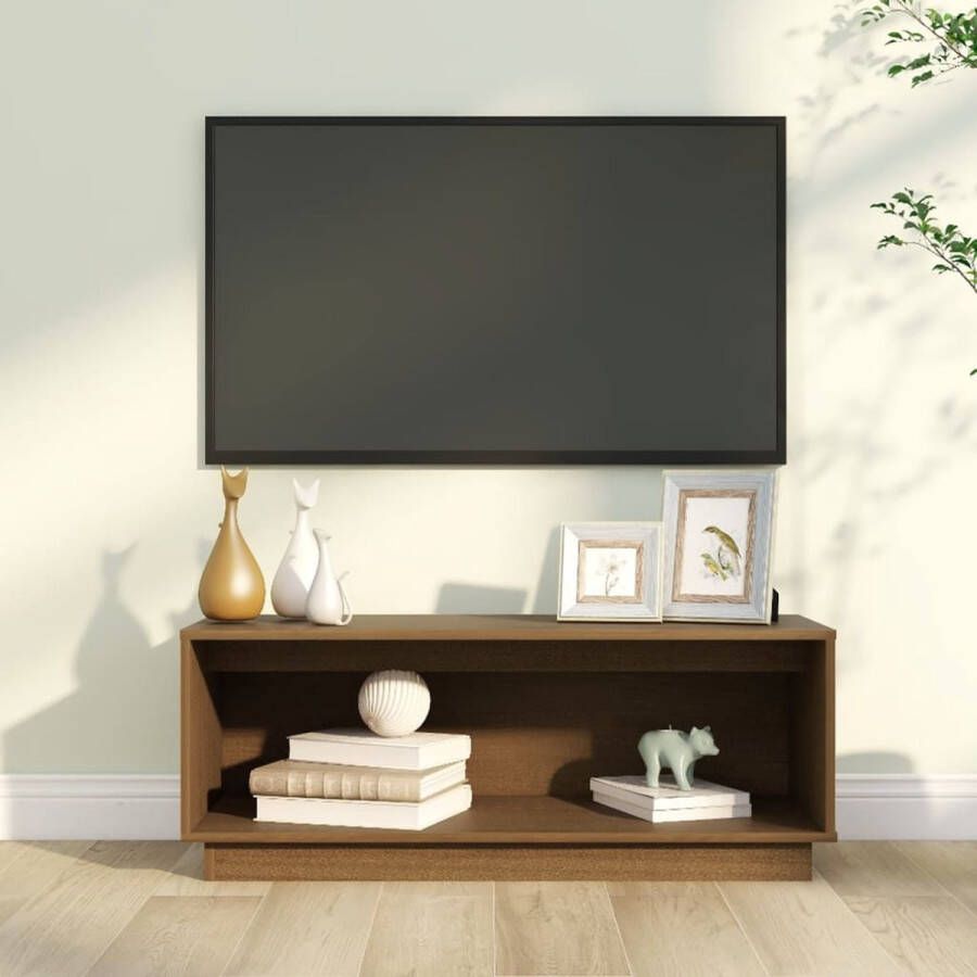 vidaXL Tv-meubel Zwevend Honingbruin 90x35x35 cm Massief Grenenhout