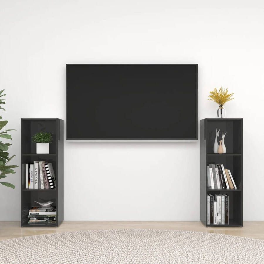 VidaXL -Tv-meubelen-2-st-107x35x37-cm-spaanplaat-hoogglans-grijs