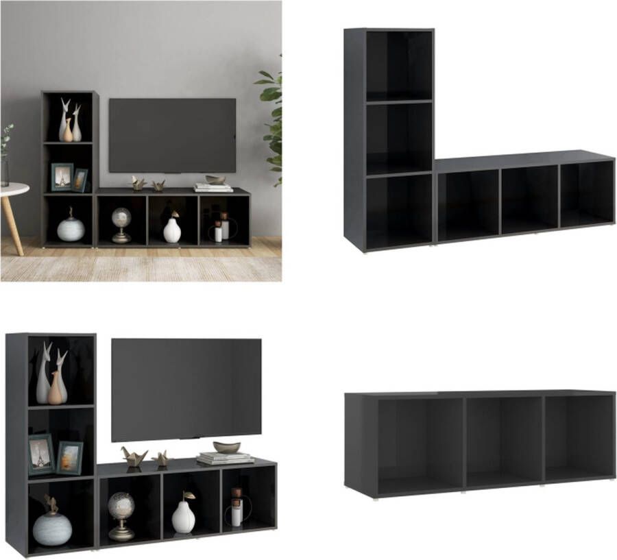 VidaXL Tv-meubelen 2 st 107x35x37 cm spaanplaat hoogglans grijs Tv-kast Tv-kasten Tv-standaard Tv-standaarden