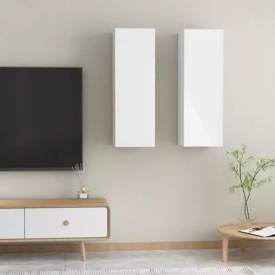 VidaXL -Tv-meubels-2-st-30 5x30x90-cm-bewerkt-hout-hoogglans-wit