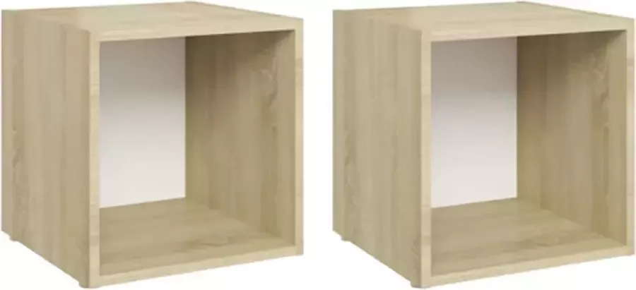 VidaXL -Tv-meubelen-2-st-37x35x37-cm-bewerkt-hout-wit-sonoma-eikenkleur - Foto 4