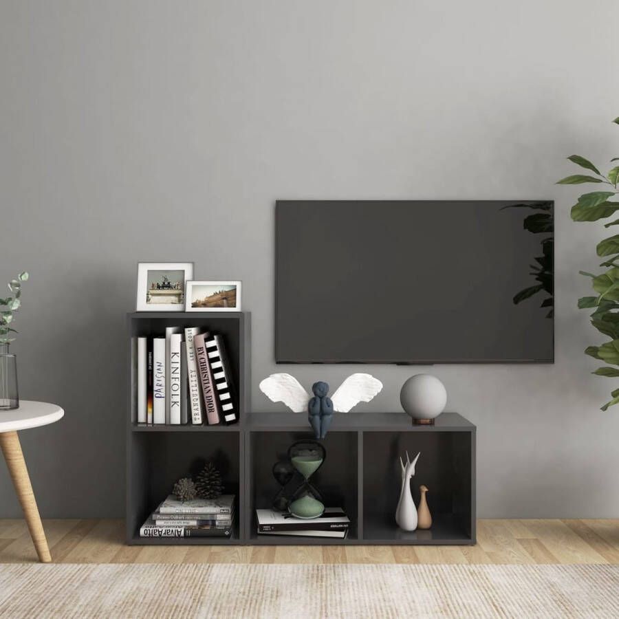 VIDAXL Tv-meubelen 2 st 72x35x36 5 cm bewerkt hout grijs - Foto 1