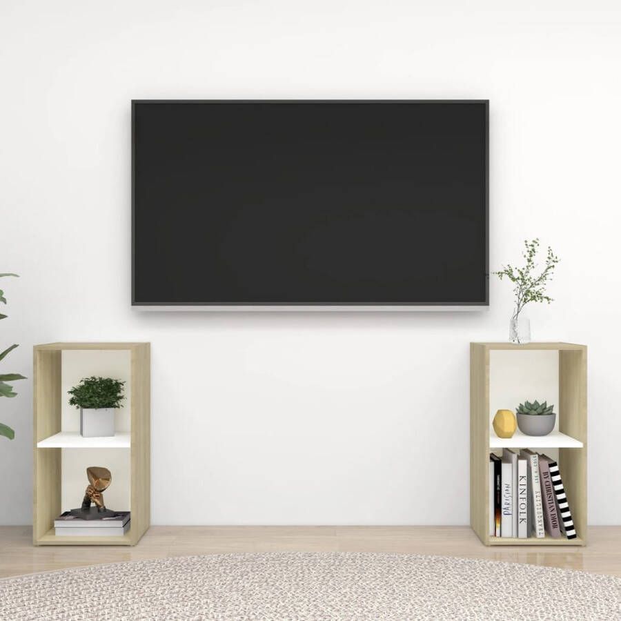 VidaXL -Tv-meubelen-2-st-72x35x36 5-cm-spaanplaat-wit-sonoma-eikenkleur - Foto 1