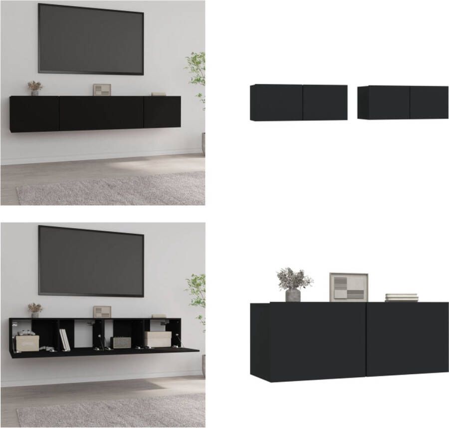 VidaXL Tv-meubelen 2 st 80x30x30 cm bewerkt hout zwart Tv-kast Tv-kasten Tv-meubel Met LED-verlichting