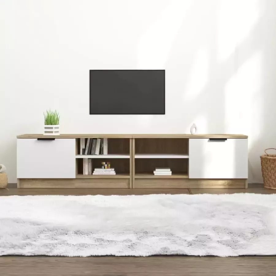 VidaXL -Tv-meubelen-2-st-80x35x36 5-cm-bewerkt-hout-wit-en-sonoma-eiken