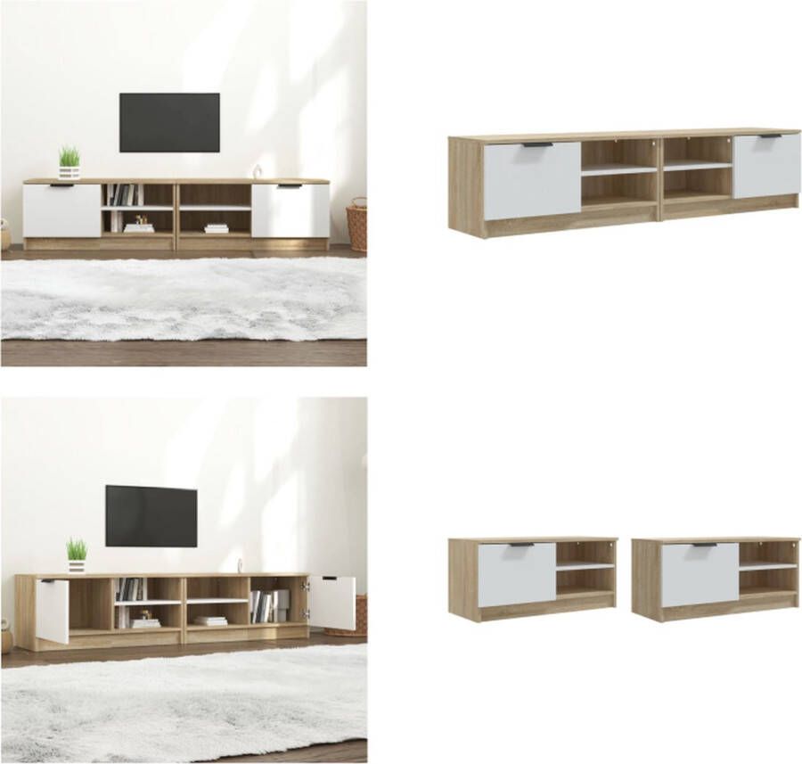 vidaXL Tv-meubelen 2 st 80x35x36-5 cm bewerkt hout wit en sonoma eiken Tv-kast Tv-kasten Tv-meubel Hifi-meubel