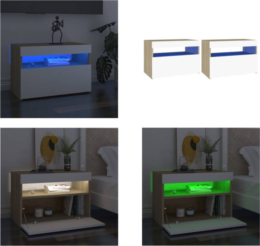 VidaXL Tv-meubelen 2 st LED-verlichting 60x35x40 cm wit sonoma eiken Tv-kast Tv-kasten Televisiekast Televisiekasten