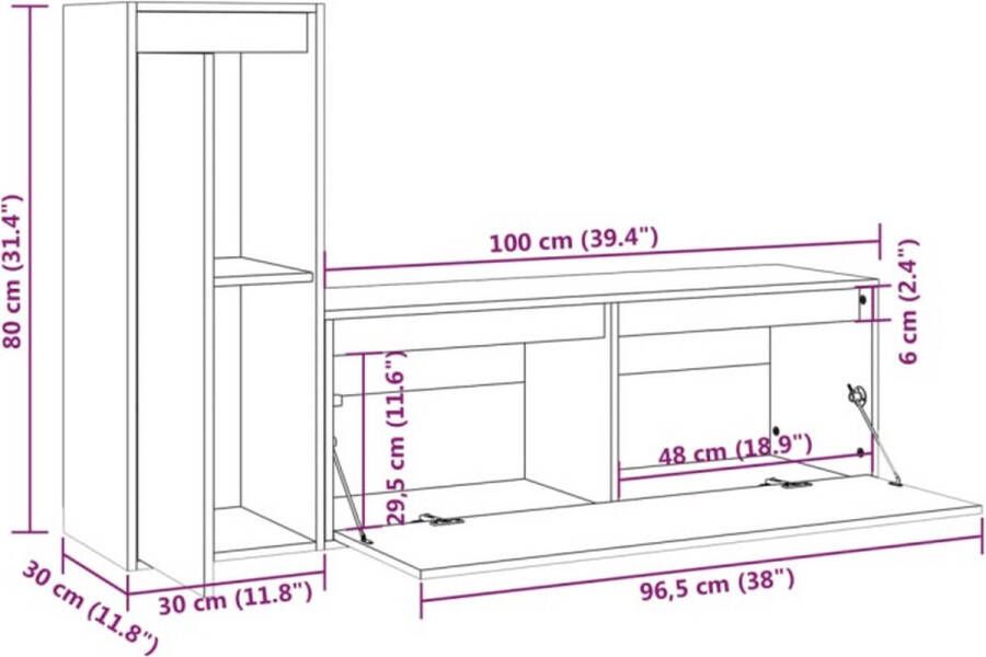 VidaXL -Tv-meubelen-2-st-massief-grenenhout-grijs - Foto 3