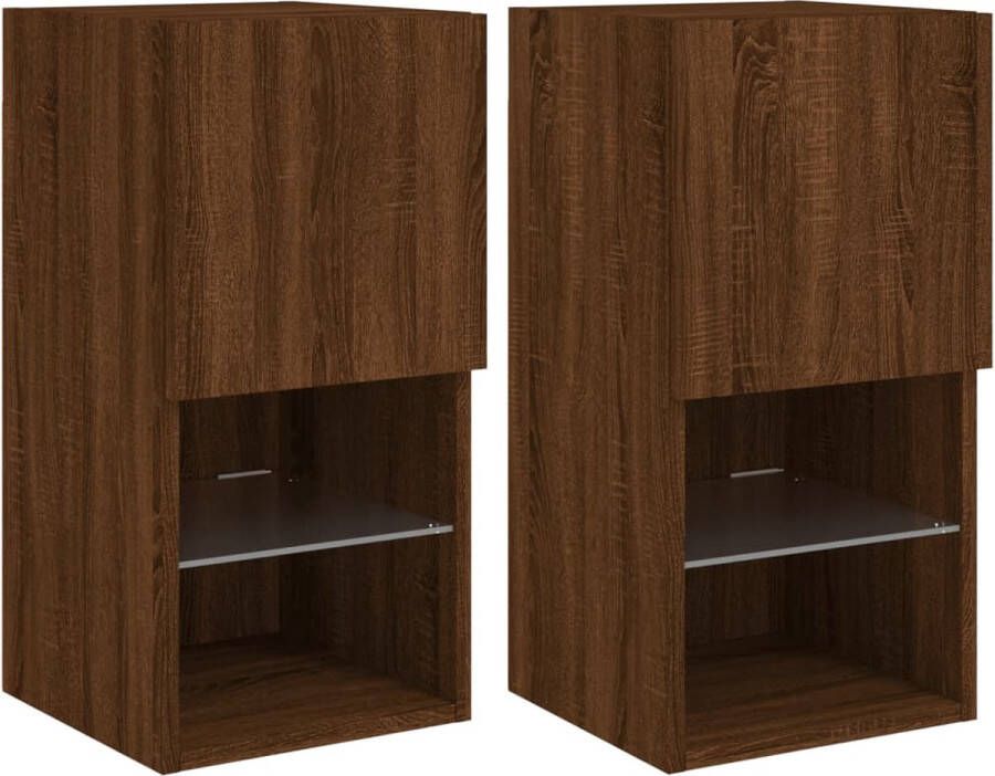 VidaXL -Tv-meubelen-2-st-met-LED-verlichting-30 5x30x60-cm-bruineiken - Foto 4