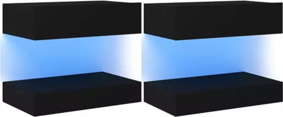 VidaXL Tv-meubelen 2 st met LED-verlichting 60x35 cm zwart - Foto 2