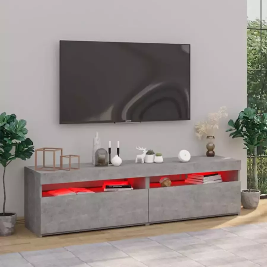 VidaXL -Tv-meubelen-2-st-met-LED-verlichting-75x35x40-cm-betongrijs - Foto 4