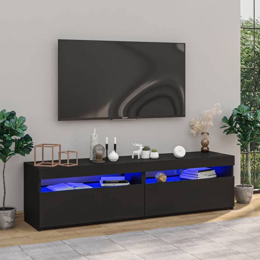 VidaXL -Tv-meubelen-2-st-met-LED-verlichting-75x35x40-cm-zwart - Foto 2