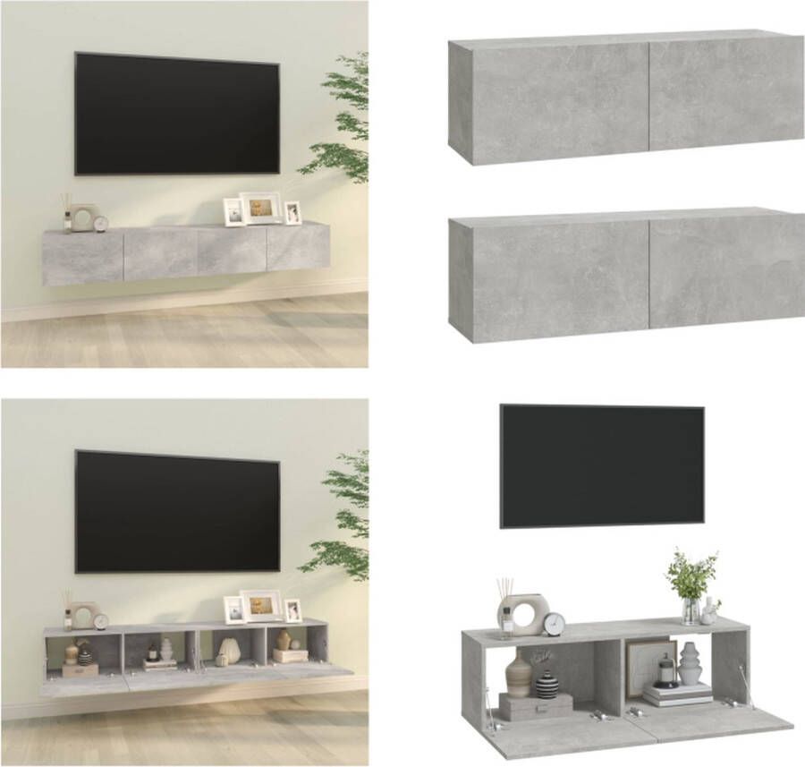 vidaXL Tv-meubelen 2 st wandgemonteerd 100x30x30 cm hout betongrijs Tv-kast Tv-kasten Tv-meubel Met LED-verlichting