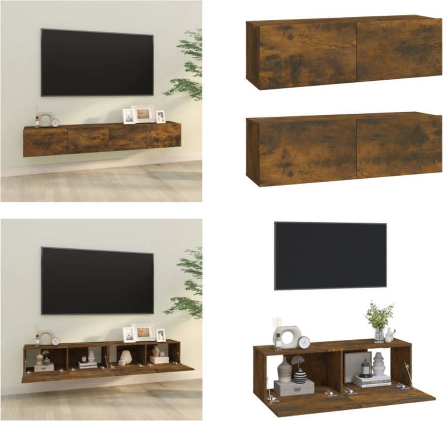 VidaXL Tv-meubelen 2 st wandgemonteerd 100x30x30 cm hout gerookt eiken Tv-kast Tv-kasten Tv-meubel Met LED-verlichting