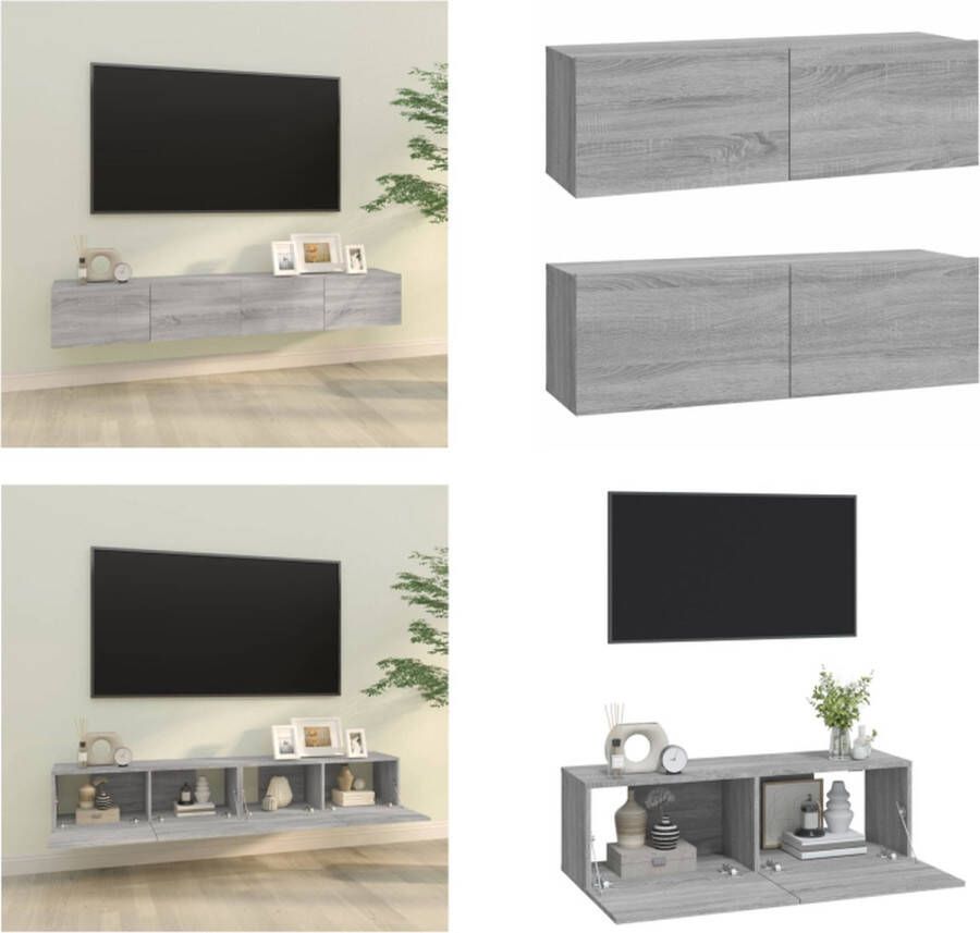 VidaXL Tv-wandmeubels 2 st 100x30x30 cm hout grijs sonoma eikenkleurig Tv-kast Tv-kasten Tv-meubel Met LED-verlichting