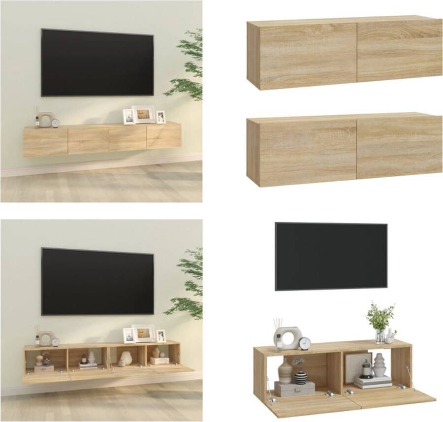 VidaXL Tv-meubelen 2 st wandgemonteerd 100x30x30 cm hout sonoma eiken Tv-kast Tv-kasten Tv-meubel Met LED-verlichting