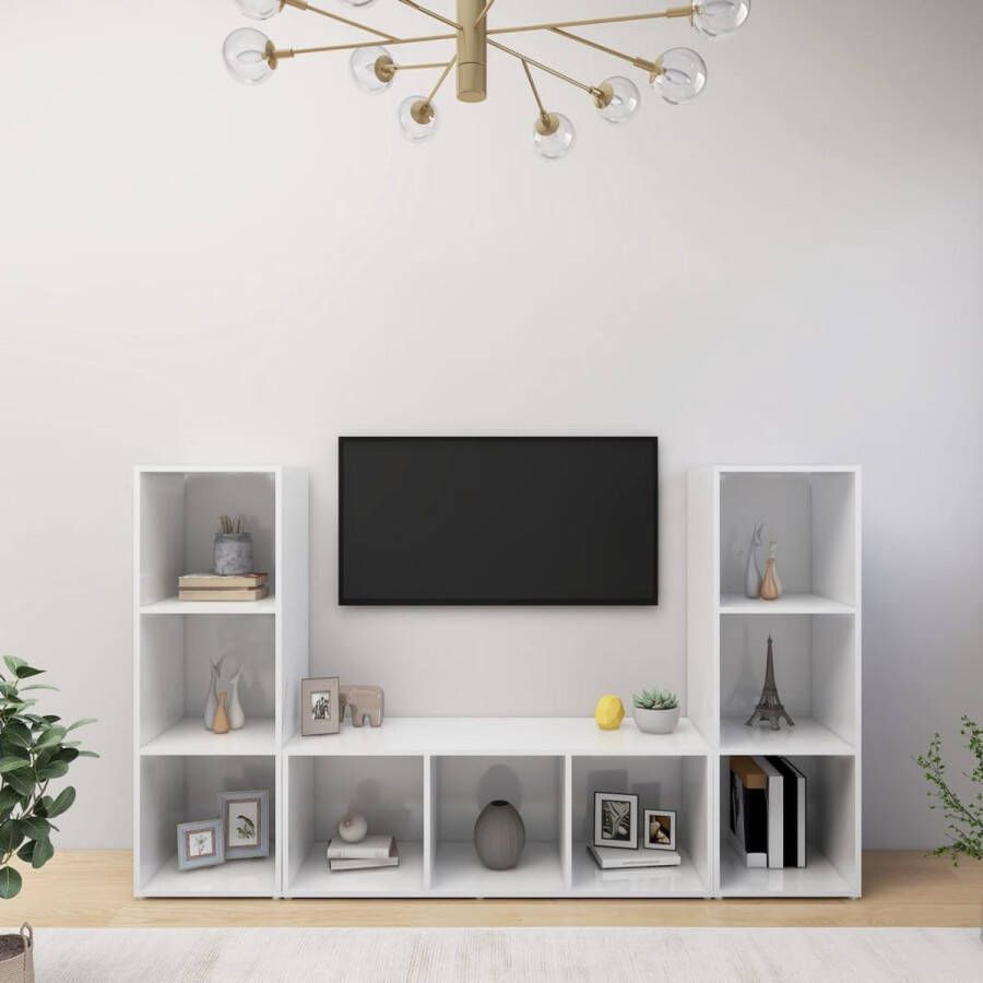 VidaXL -Tv-meubelen-3-st-107x35x37-cm-spaanplaat-hoogglans-wit