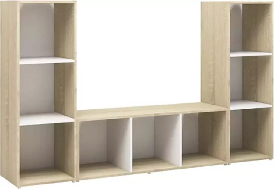 VIDAXL Tv-meubelen 3st 107x35x37 cm bewerkt hout wit sonoma eikenkleur - Foto 4