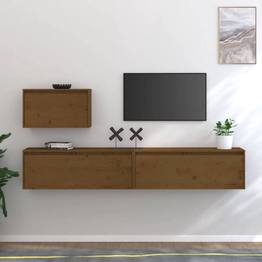 VidaXL -Tv-meubelen-3-st-massief-grenenhout-honingbruin
