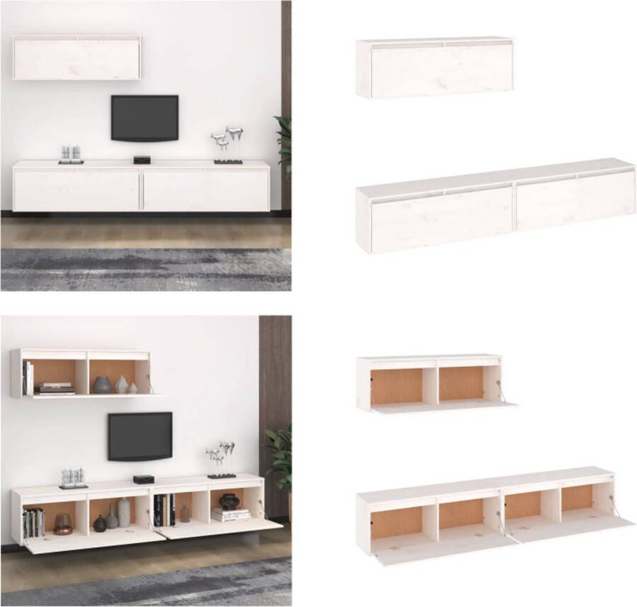 VidaXL 3-delig tv-meubelset massief grenenhout wit Tv-meubel Set Tv-kast Sets Houten Tv-kast Hangende Kast