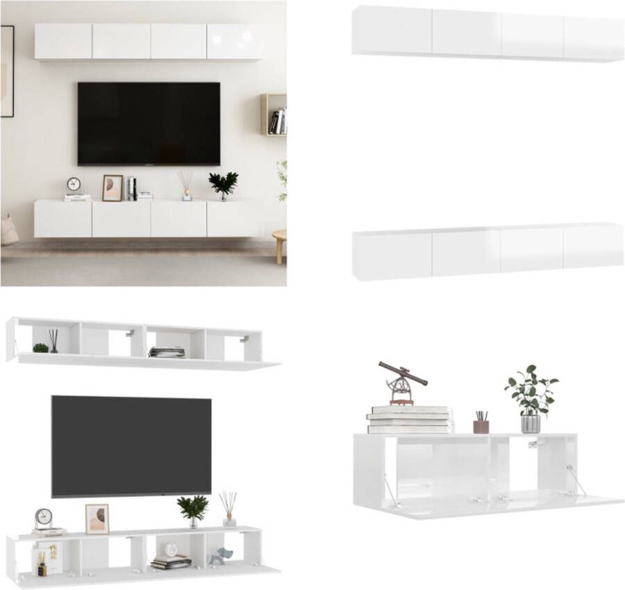 vidaXL Tv-meubelen 4 st 100x30x30 cm spaanplaat hoogglans wit Tv-meubelset Tv-meubelsets Tv Meubelset Tv Meubelsets