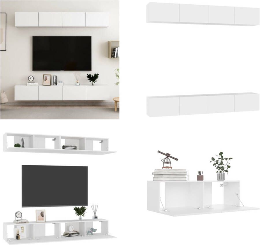 vidaXL Tv-meubelen 4 st 100x30x30 cm spaanplaat wit Tv-meubelset Tv-meubelsets Tv Meubelset Tv Meubelsets