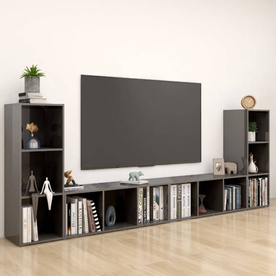 VidaXL -Tv-meubelen-4-st-107x35x37-cm-spaanplaat-hoogglans-grijs