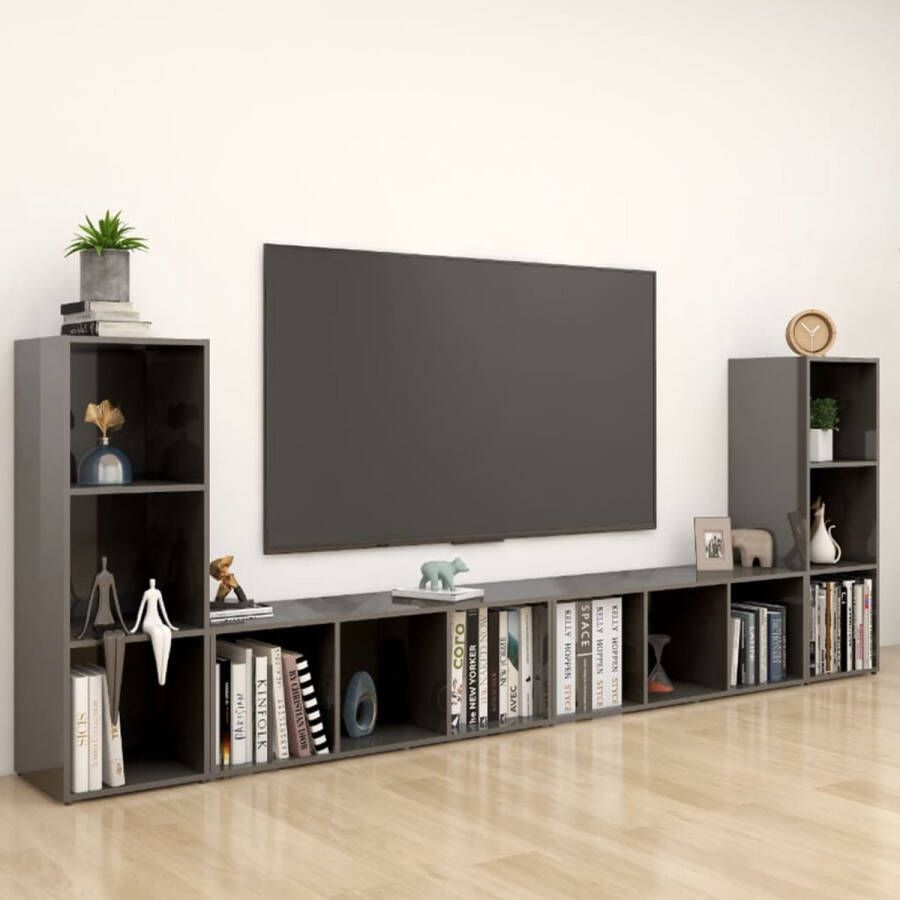 VidaXL -Tv-meubelen-4-st-107x35x37-cm-spaanplaat-hoogglans-grijs - Foto 1