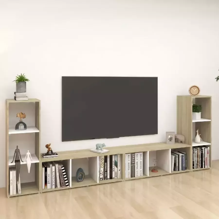 VIDAXL Tv-meubelen 3st 107x35x37 cm bewerkt hout wit sonoma eikenkleur