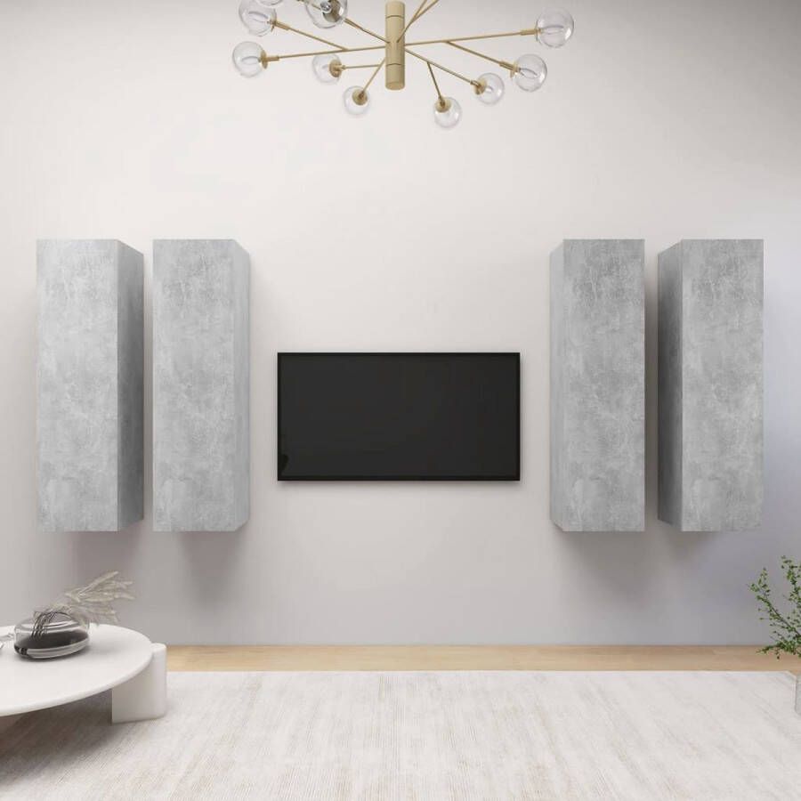 VidaXL Tv-meubelen 4 st 30 5x30x110 cm bewerkt hout betongrijs - Foto 1