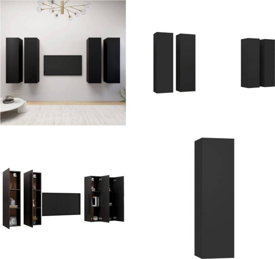 VidaXL Tv-meubelen 4 st 30-5x30x110 cm spaanplaat zwart Tv-kast Tv-kasten Televisiekast Televisiekasten
