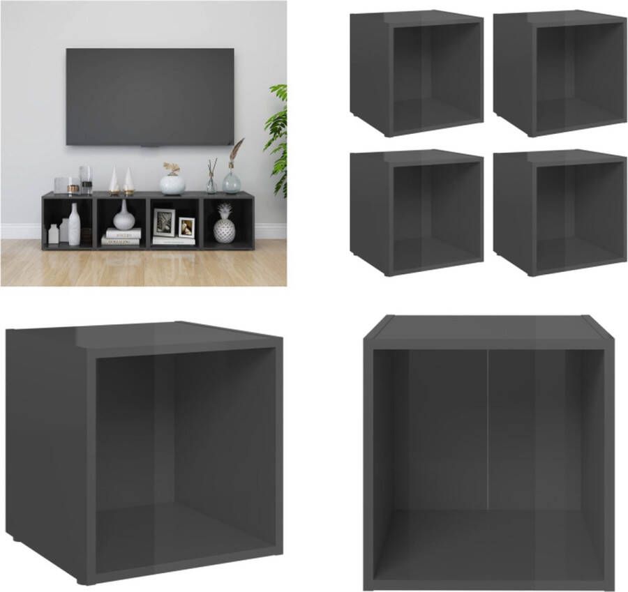 VidaXL -Tv-meubelen-4-st-37x35x37-cm-bewerkt-hout-hoogglans-grijs - Foto 3